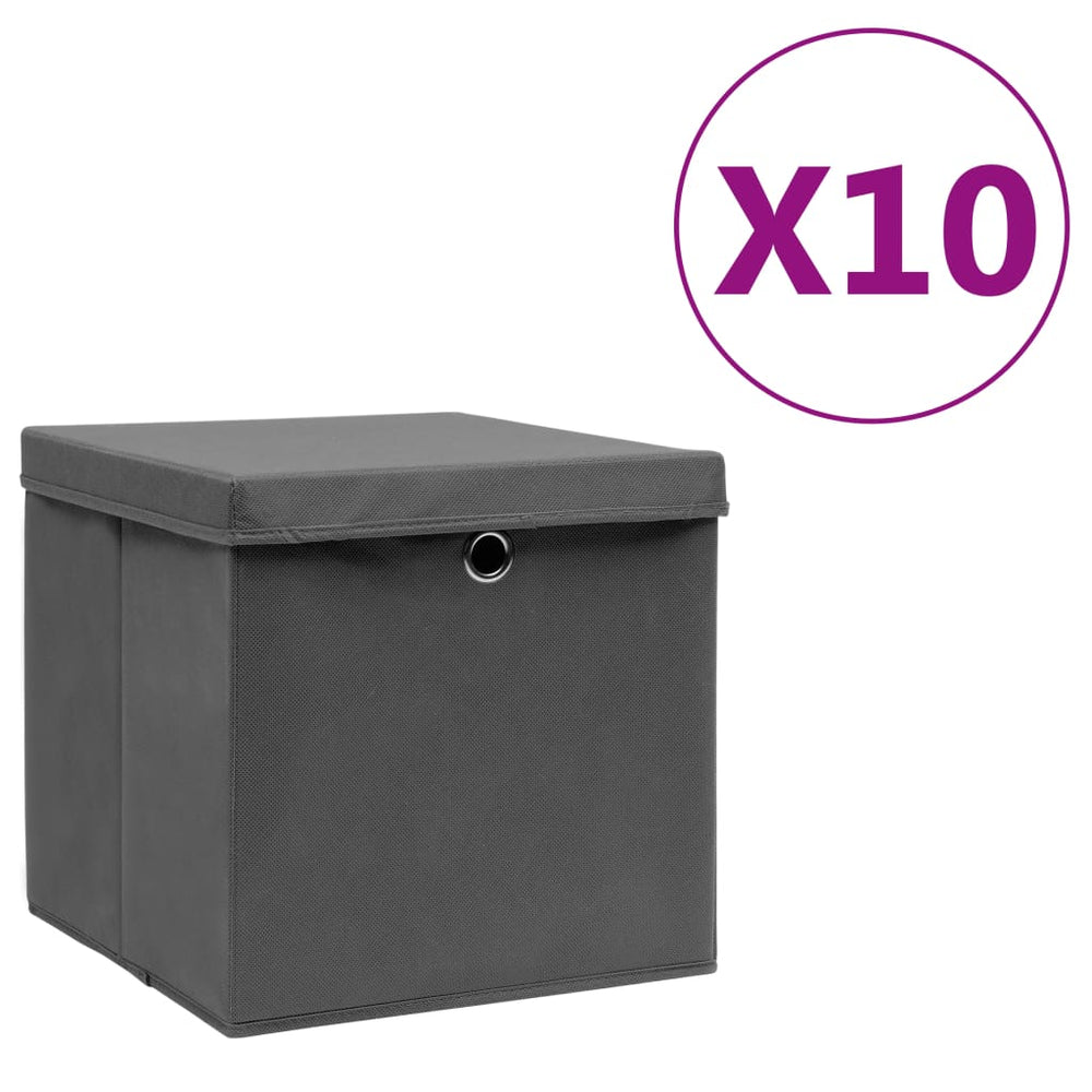 vidaXL Storage Boxes with Lids 10 pcs. 28x28x28 cm Grey
