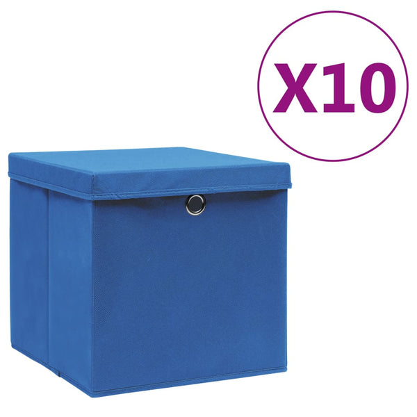 vidaXL Storage Boxes with Lids 10 pcs 28x28x28 cm Blue