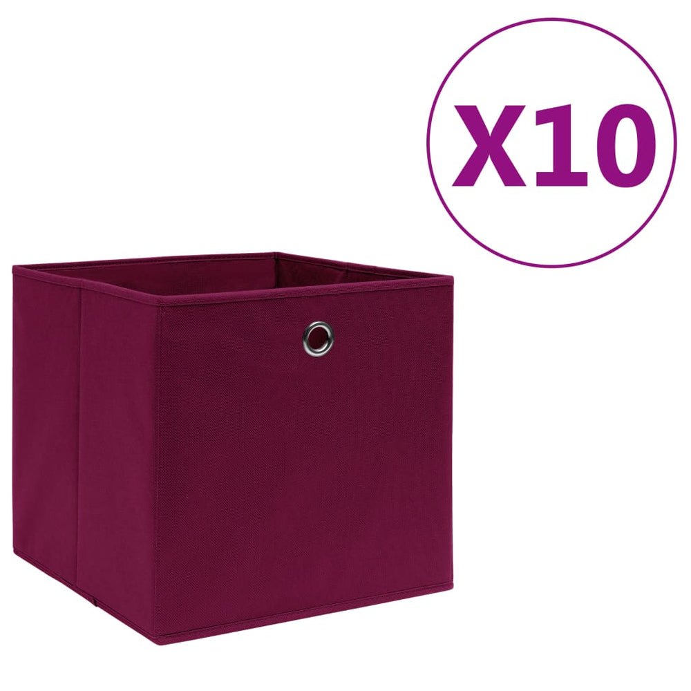 vidaXL Storage Boxes 10 pcs. Non-Woven Fabric 28x28x28 cm Dark Red