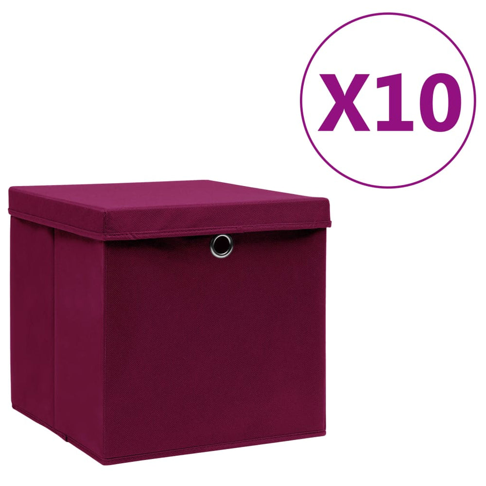 vidaXL Storage Boxes with Lids 10 pcs 28x28x28 cm Dark Red