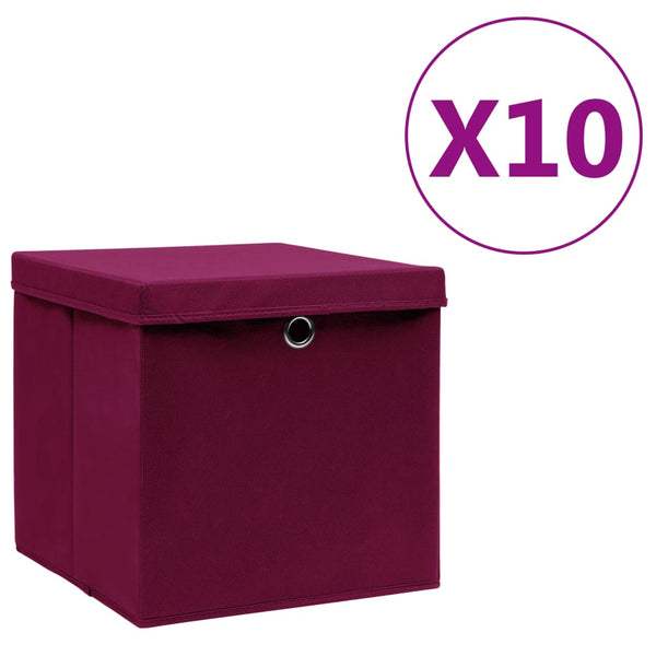 vidaXL Storage Boxes with Lids 10 pcs 28x28x28 cm Dark Red