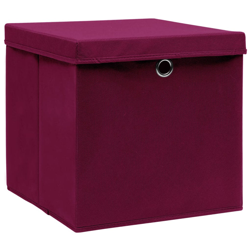 vidaXL Storage Boxes with Lids 10 pcs 28x28x28 cm Dark Red
