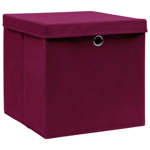vidaXL Storage Boxes with Lids 10 pcs 28x28x28 cm Dark Red