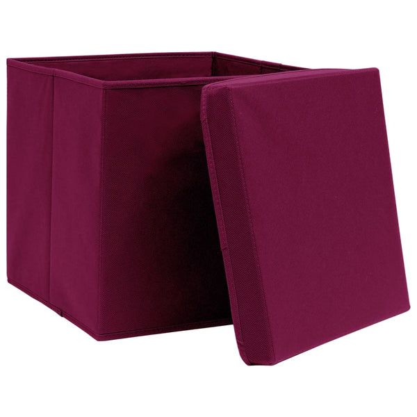 vidaXL Storage Boxes with Lids 10 pcs 28x28x28 cm Dark Red
