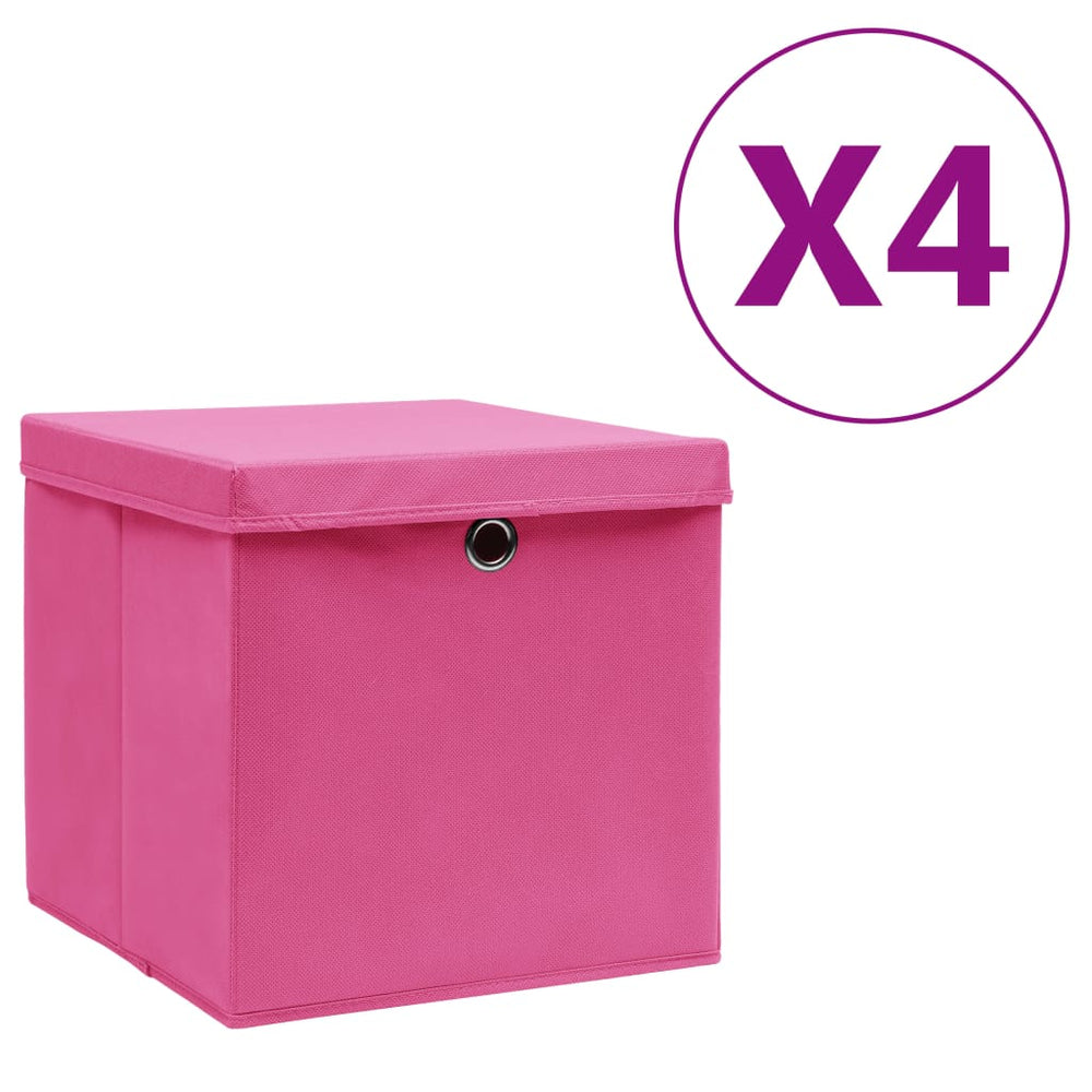 vidaXL Storage Boxes with Lids 4 pcs. 28x28x28 cm Pink