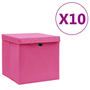 vidaXL Storage Boxes with Lids 10 pcs 28x28x28 cm Pink