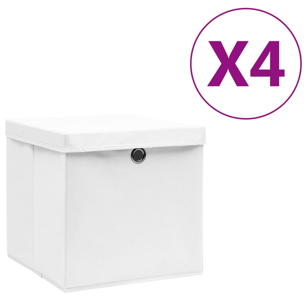 vidaXL Storage Boxes with Lids 4 pcs. 28x28x28 cm White