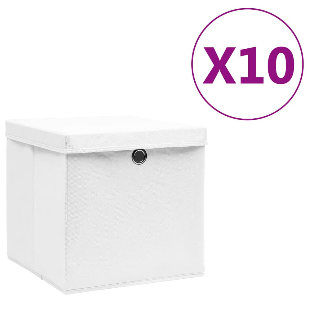 vidaXL Storage Boxes with Lids 10 pcs 28x28x28 cm White