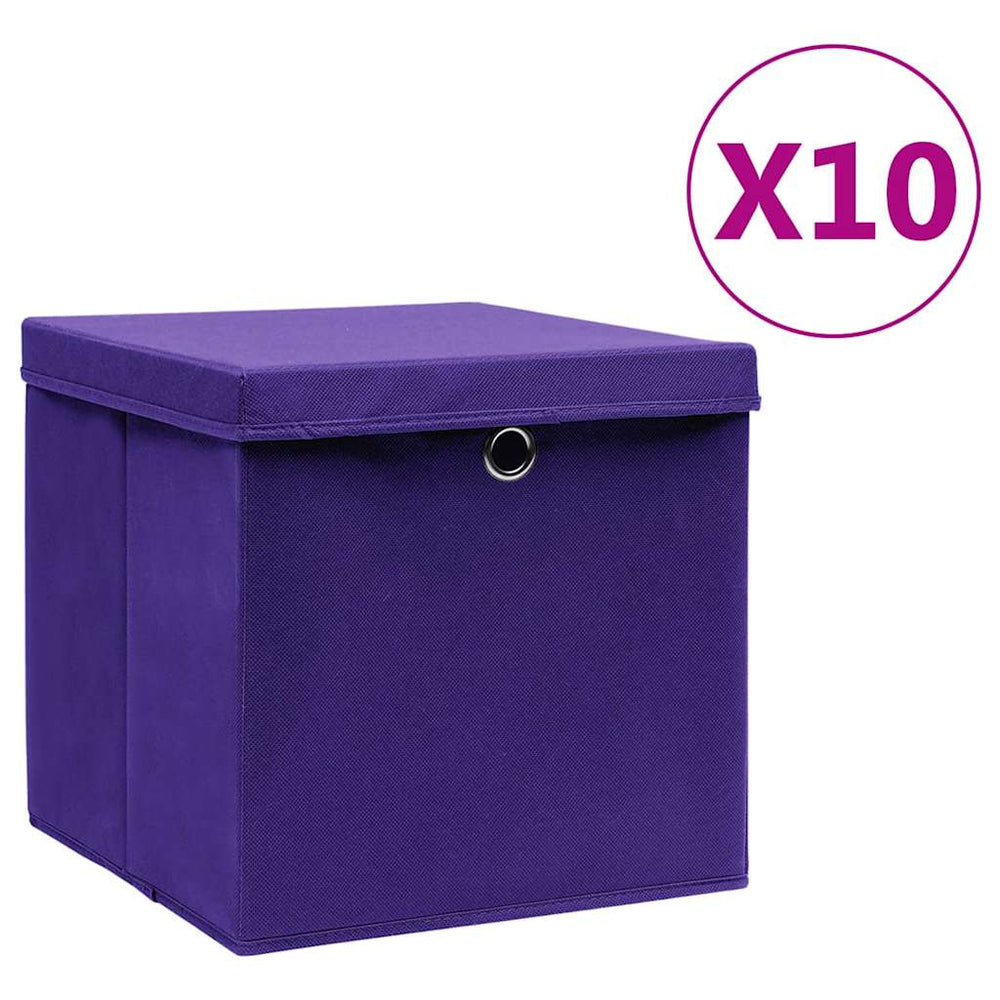 vidaXL Storage Boxes with Lids 10 pcs 28x28x28 cm Purple