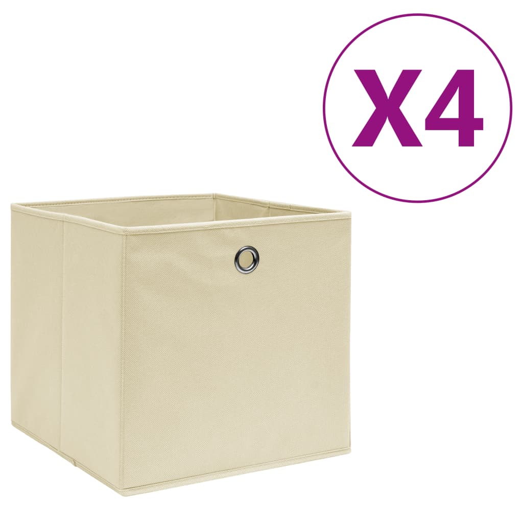 vidaXL Storage Boxes 4 pcs. Non-woven fabric 28x28x28 cm Cream