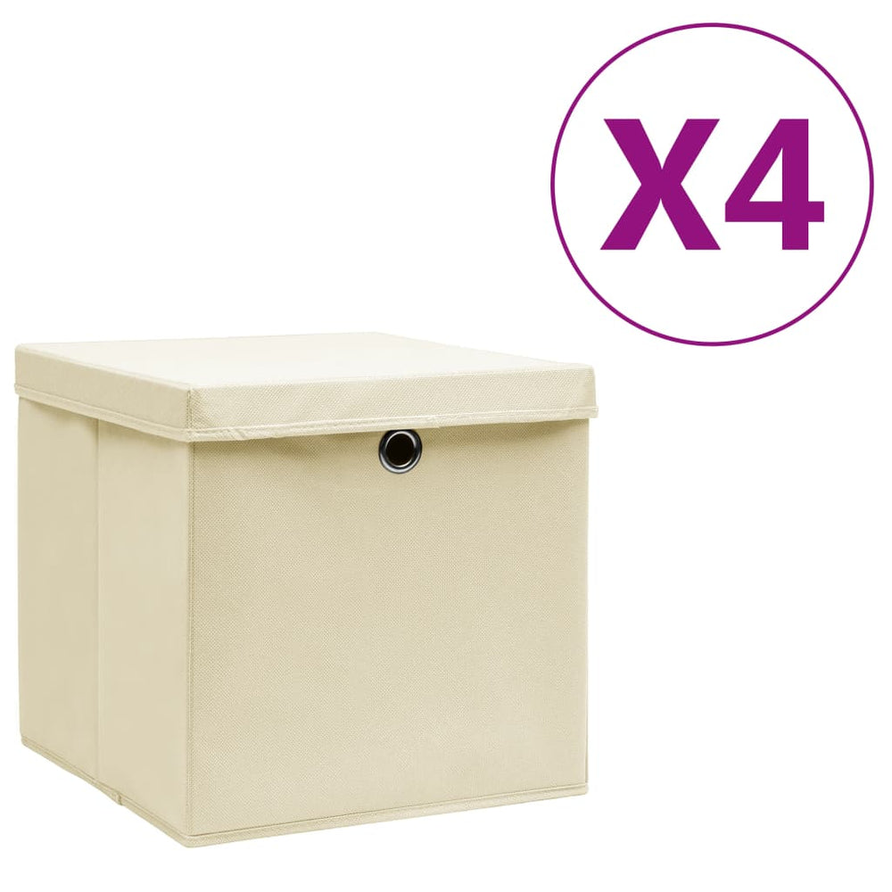 vidaXL Storage Boxes with Lids 4 pcs. 28x28x28 cm Cream