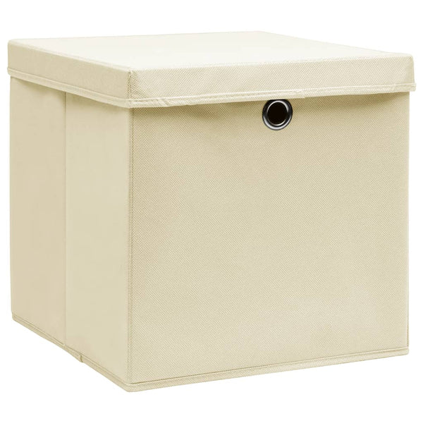 vidaXL Storage Boxes with Lids 4 pcs. 28x28x28 cm Cream