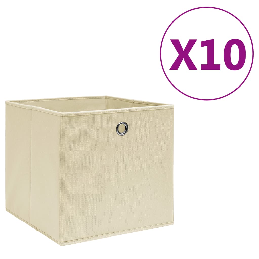 vidaXL Storage Boxes 10 pcs. Non-woven Fabric 28x28x28 cm Cream