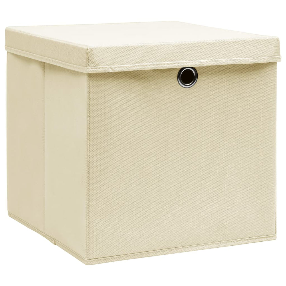vidaXL Storage Boxes with Lids 10 pcs 28x28x28 cm Cream