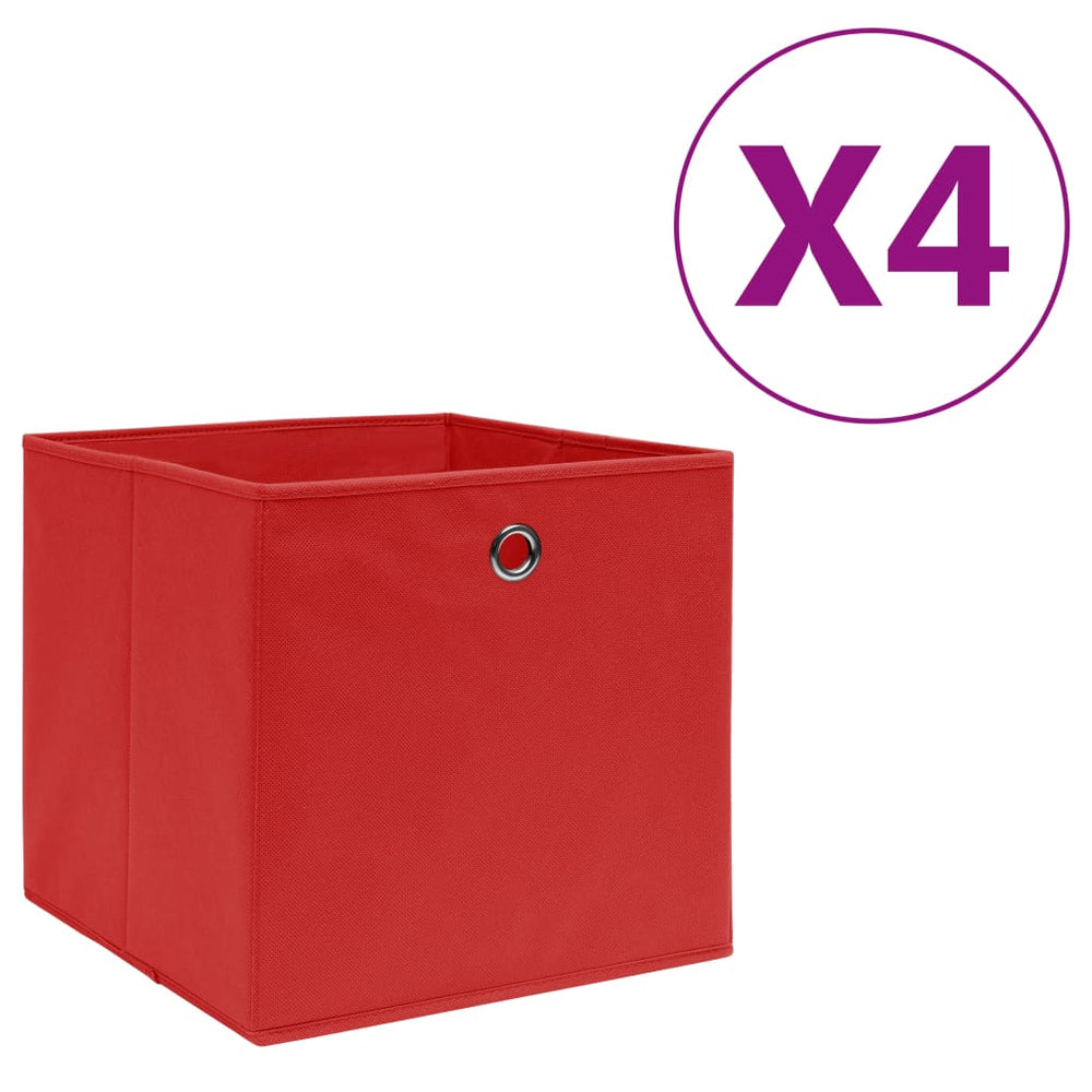 vidaXL Storage Boxes 4 pcs. Non-Woven Fabric 28x28x28 cm Red