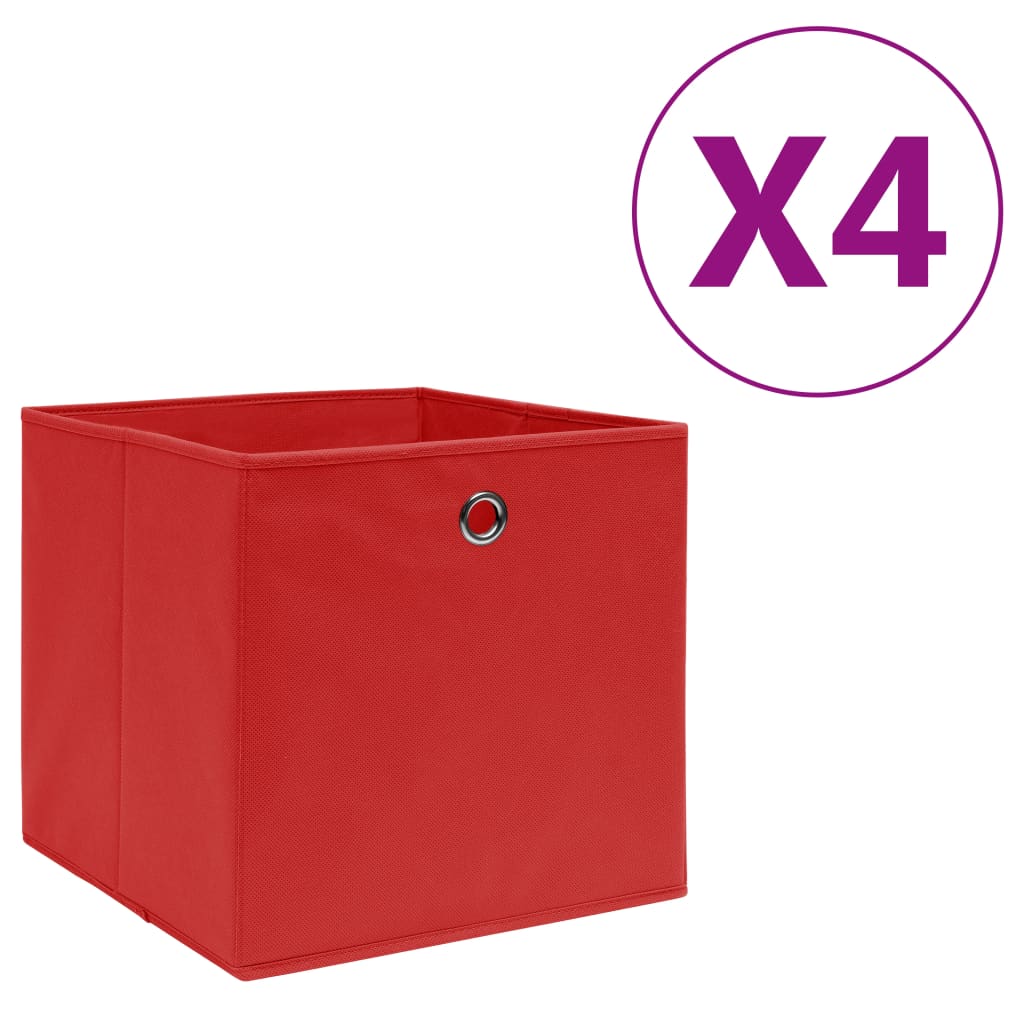vidaXL Storage Boxes 4 pcs. Non-Woven Fabric 28x28x28 cm Red
