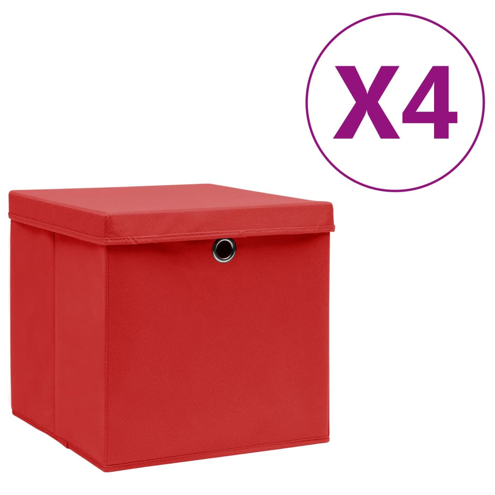 vidaXL Storage Boxes with Lids 4 pcs. 28x28x28 cm Red