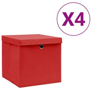 vidaXL Storage Boxes with Lids 4 pcs. 28x28x28 cm Red