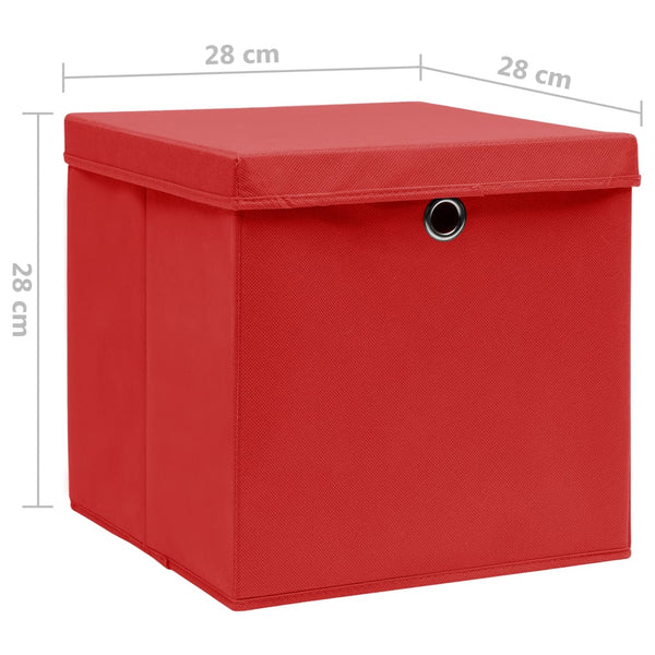 vidaXL Storage Boxes with Lids 4 pcs. 28x28x28 cm Red