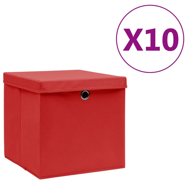 vidaXL Storage Boxes with Lids 10 pcs 28x28x28 cm Red