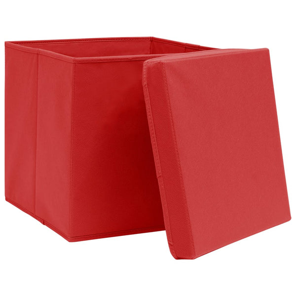 vidaXL Storage Boxes with Lids 10 pcs 28x28x28 cm Red