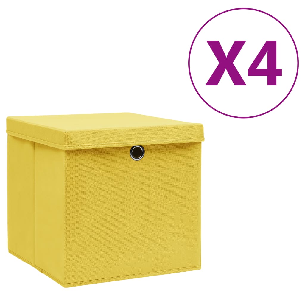 vidaXL Storage Boxes with Lids 4 pcs. 28x28x28 cm Yellow