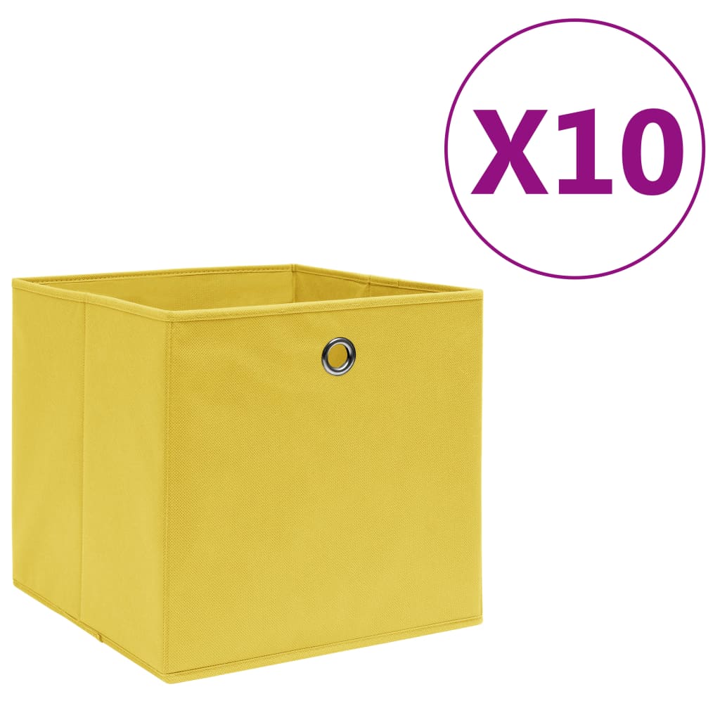 vidaXL Storage Boxes 10 pcs. Non-woven Fabric 28x28x28 cm Yellow