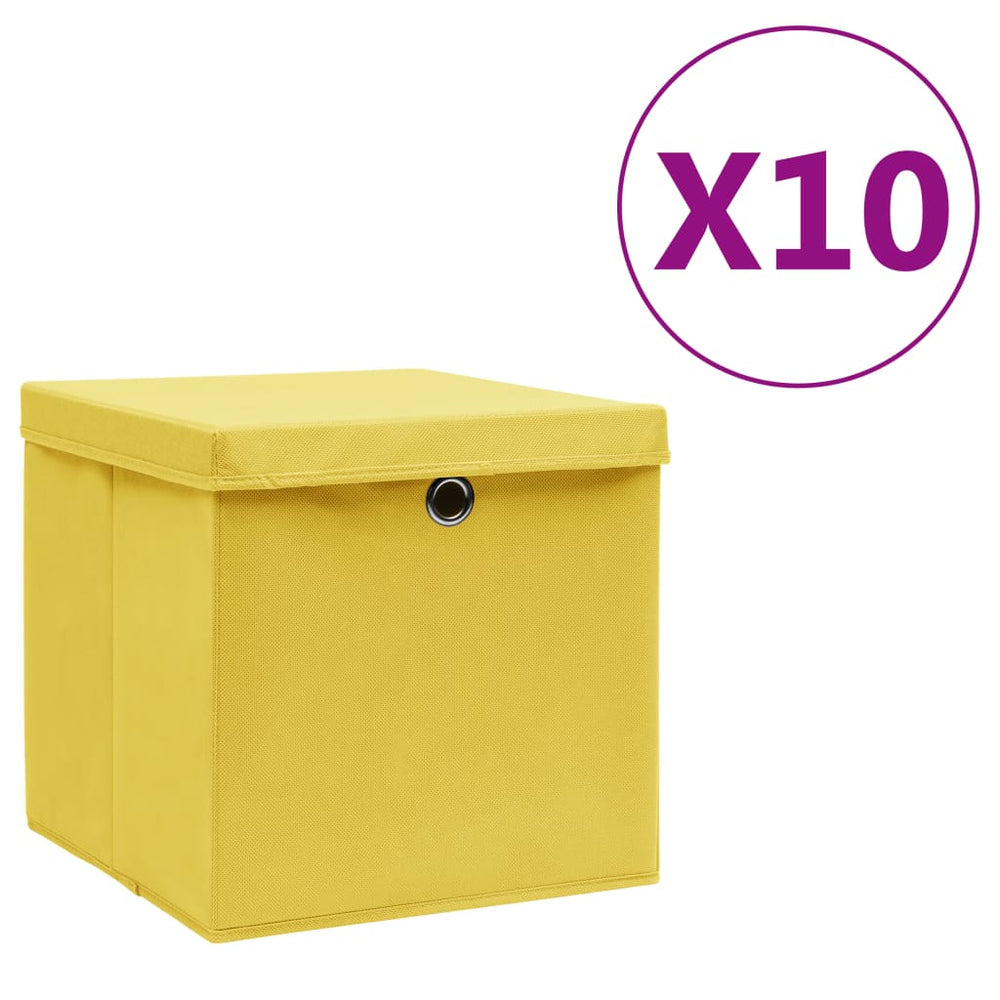 vidaXL Storage Boxes with Lids 10 pcs. 28x28x28 cm Yellow