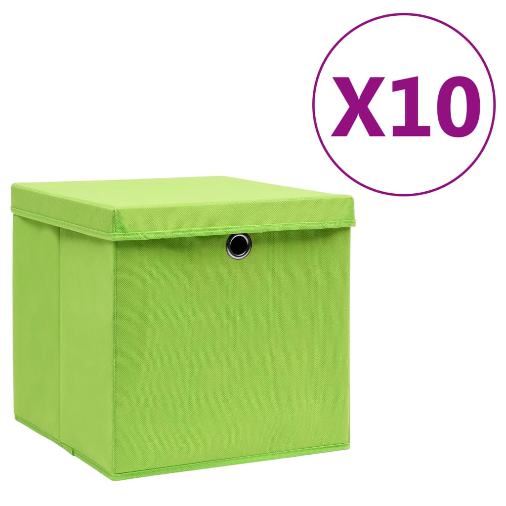 vidaXL Storage Boxes with Lids 10 pcs 28x28x28 cm Green