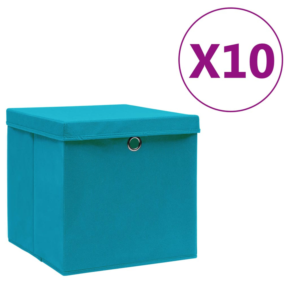 vidaXL Storage Boxes with Lids 10 pcs 28x28x28 cm Baby Blue