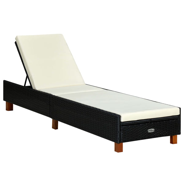 vidaXL Sun Lounger with Cushion Poly Rattan Black