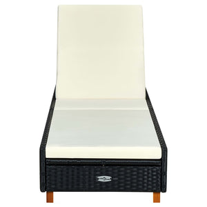 vidaXL Sun Lounger with Cushion Poly Rattan Black