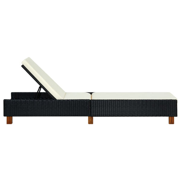 vidaXL Sun Lounger with Cushion Poly Rattan Black