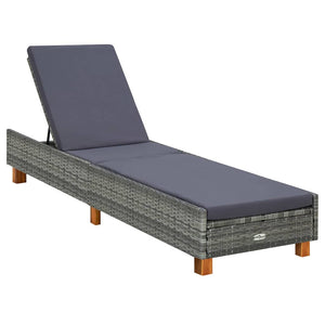 vidaXL Sun Lounger with Cushion Poly Rattan Grey