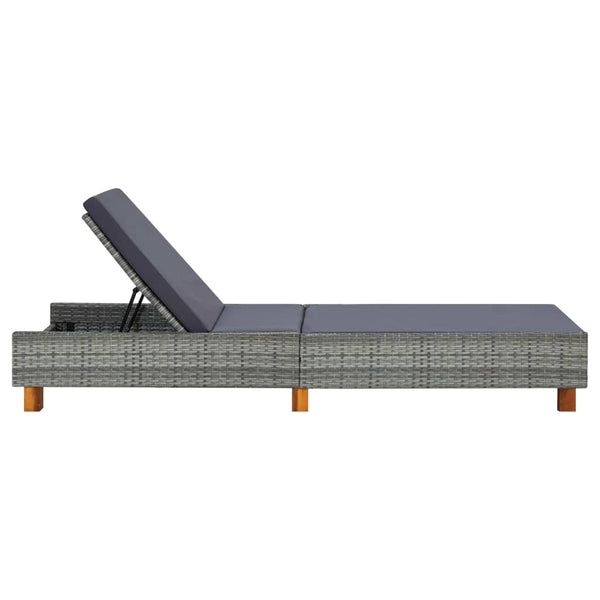 vidaXL Sun Lounger with Cushion Poly Rattan Grey