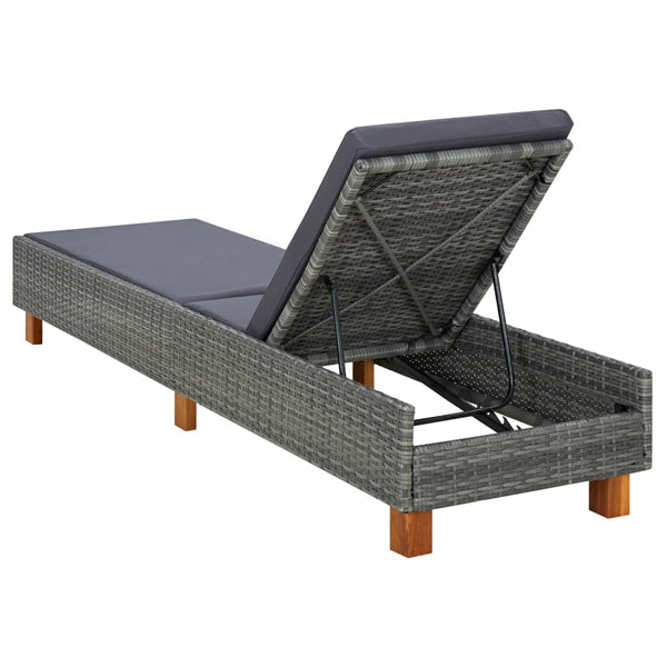 vidaXL Sun Lounger with Cushion Poly Rattan Grey