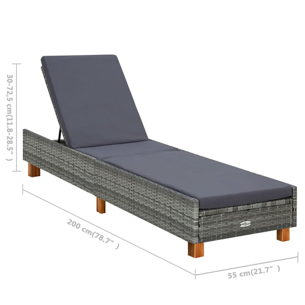 vidaXL Sun Lounger with Cushion Poly Rattan Grey