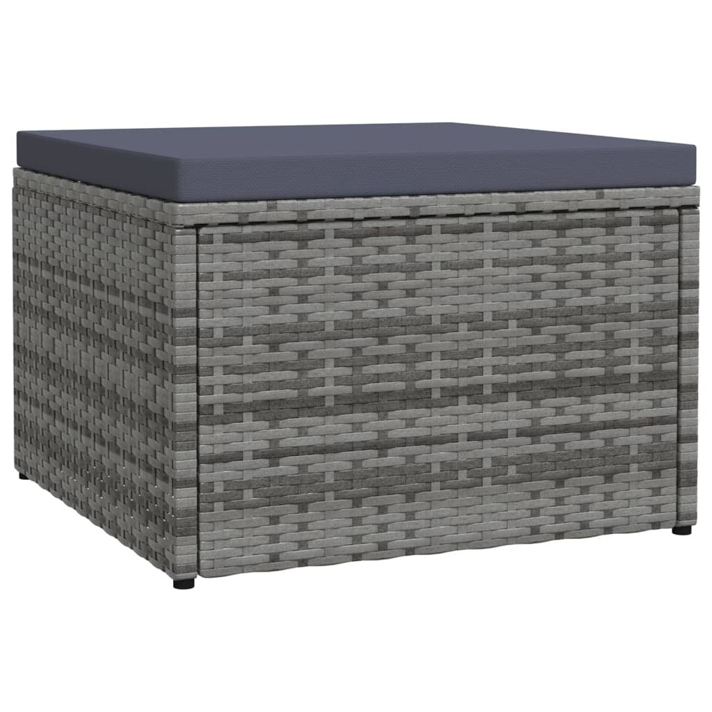 vidaXL Outdoor Footstool with Cushion Grey Poly Rattan