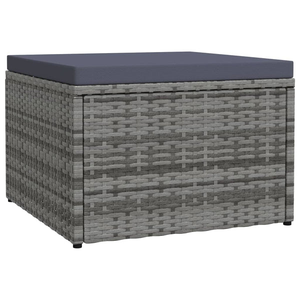 vidaXL Outdoor Footstool with Cushion Grey Poly Rattan