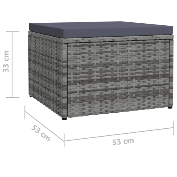 vidaXL Outdoor Footstool with Cushion Grey Poly Rattan