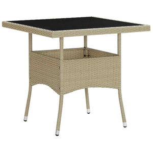 vidaXL Garden Dining Table Beige Poly Rattan and Glass