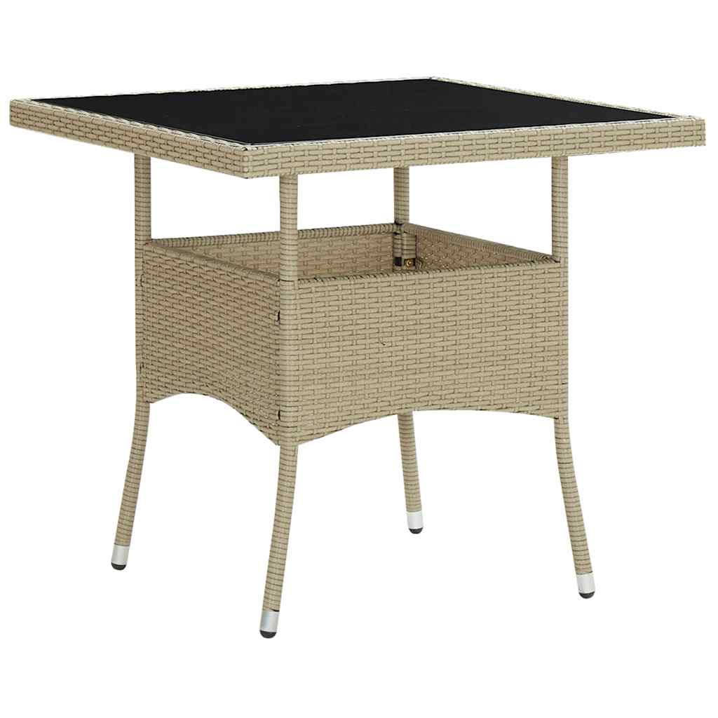 vidaXL Garden Dining Table Beige Poly Rattan and Glass