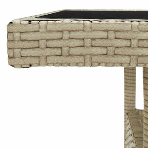 vidaXL Garden Dining Table Beige Poly Rattan and Glass