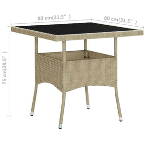 vidaXL Garden Dining Table Beige Poly Rattan and Glass