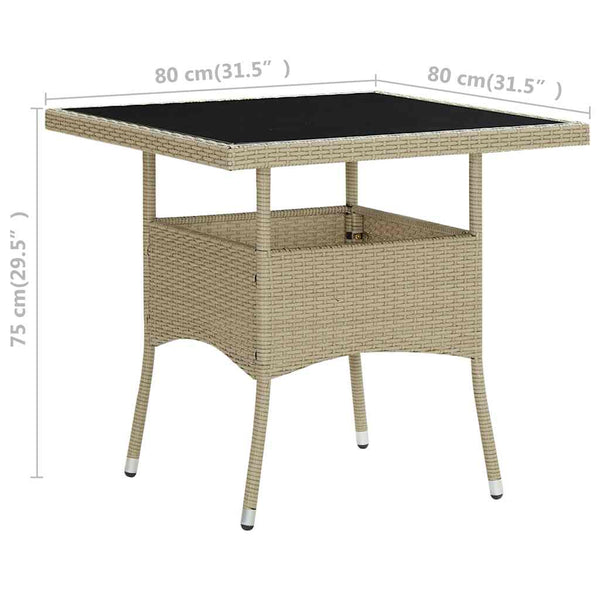 vidaXL Garden Dining Table Beige Poly Rattan and Glass