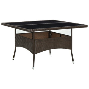 vidaXL Garden Dining Table Brown Poly Rattan and Glass