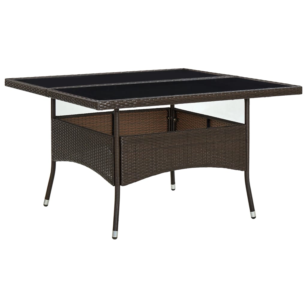 vidaXL Garden Dining Table Brown Poly Rattan and Glass