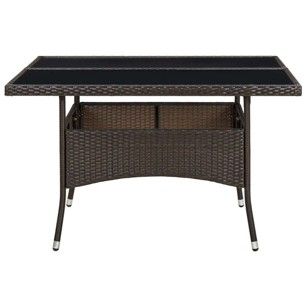 vidaXL Garden Dining Table Brown Poly Rattan and Glass