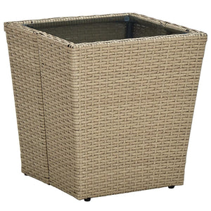 vidaXL Side Table Beige 41.5x41.5x44 cm Poly Rattan and Tempered Glass