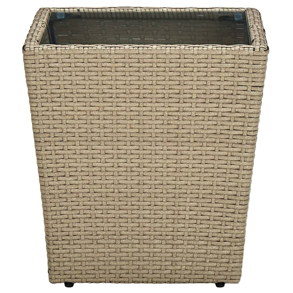 vidaXL Side Table Beige 41.5x41.5x44 cm Poly Rattan and Tempered Glass